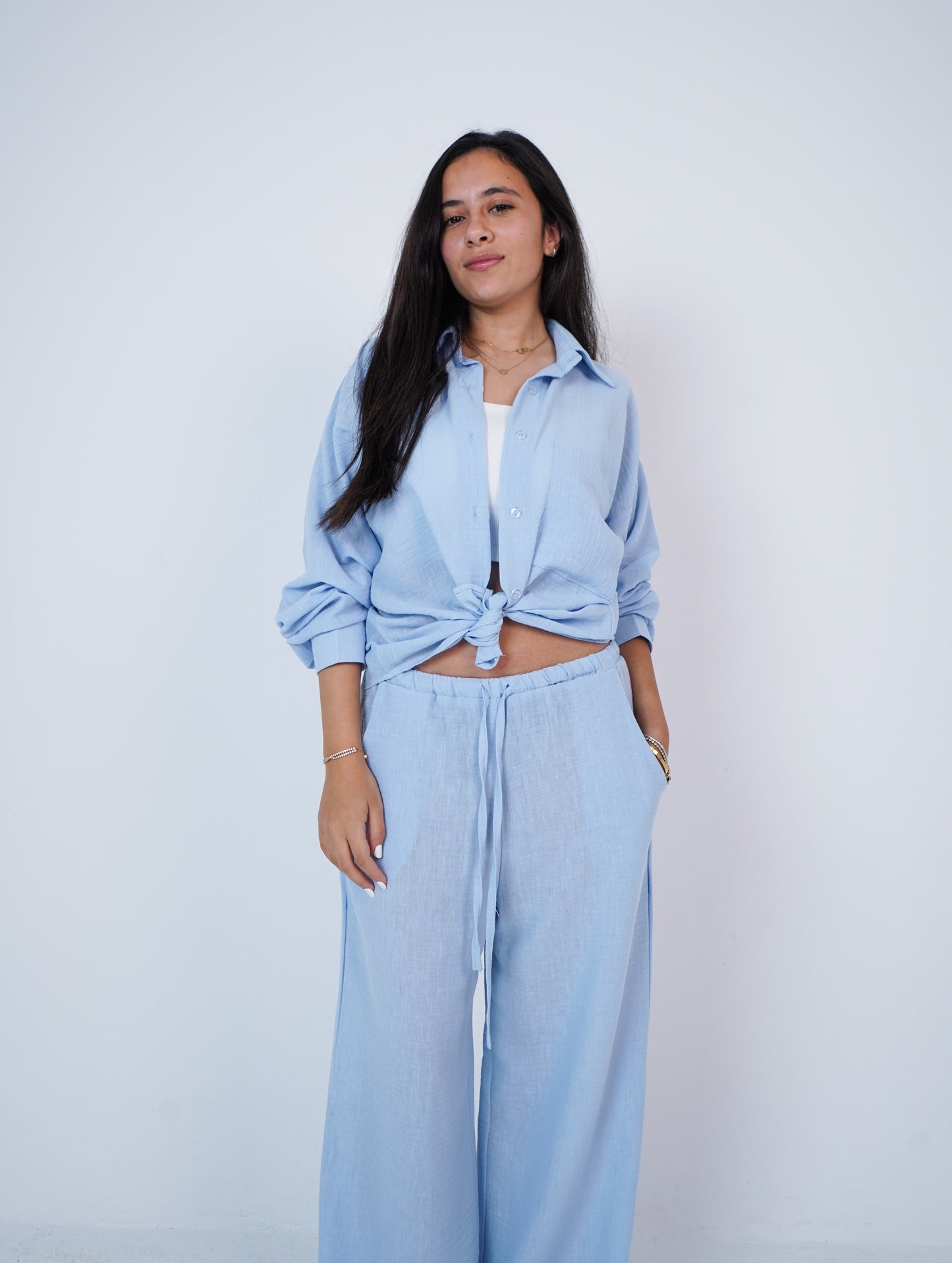 baby blue linen set